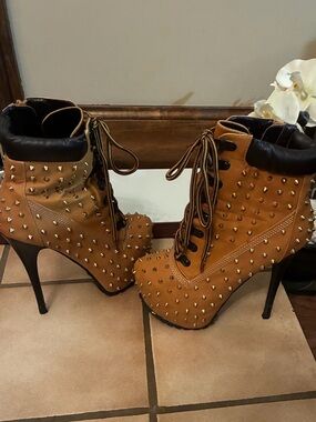 SALE-Studded Lace-Up 6” High Heel Ankle Boots